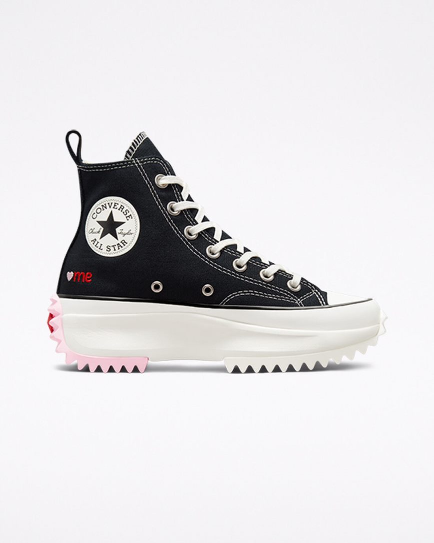 Pantofi Platforma Barbati Converse Run Star Hike Embroidered Hearts Inalti Negrii Rosii | RO GWZSR290